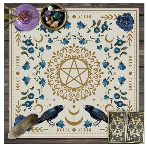 Wisafory Altartuch Tarotkarten Tischdecke Mond Phases Blumen Altardecke Spirituell Altar Tarot Tuch Hexerei Astrologie Tischtuch Quadratisch Wandteppich Himmlisches Decktuch Stil 4 75x75cm von Wisafory