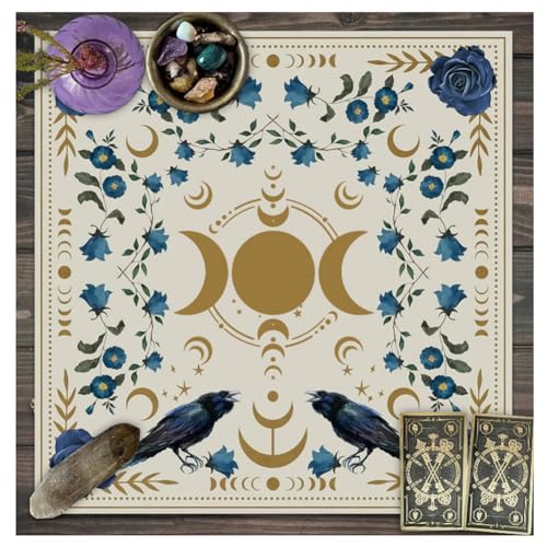 Wisafory Altartuch Tarotkarten Tischdecke Mond Phases Blumen Altardecke Spirituell Altar Tarot Tuch Hexerei Astrologie Tischtuch Quadratisch Wandteppich Himmlisches Decktuch Stil 5 49x49cm von Wisafory