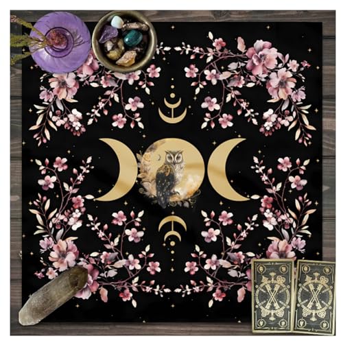 Wisafory Altartuch Tarotkarten Tischdecke Mond Phases Blumen Altardecke Spirituell Altar Tarot Tuch Hexerei Astrologie Tischtuch Quadratisch Wandteppich Himmlisches Decktuch Stil 6 49x49cm von Wisafory