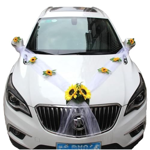 Wisafory Decorazione per Auto, per matrimonio, Girasole, decorazione Auto, ghirlanda, decorazione per Auto, coppia, cofano, decorazione per fidanzati, Feste, matrimoni von Wisafory