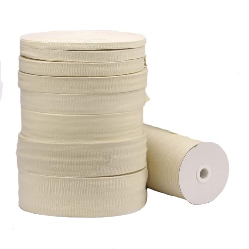 Wisafory Baumwoll Gurtband 50M/Rollen Baumwollband zum Nähen Schrägband Köperband Fischgräte Band Nahtband Natur Einfassband Cotton Twill Tape Ribbon Bindeband für DIY Bastel Beige 2.5cm von Wisafory