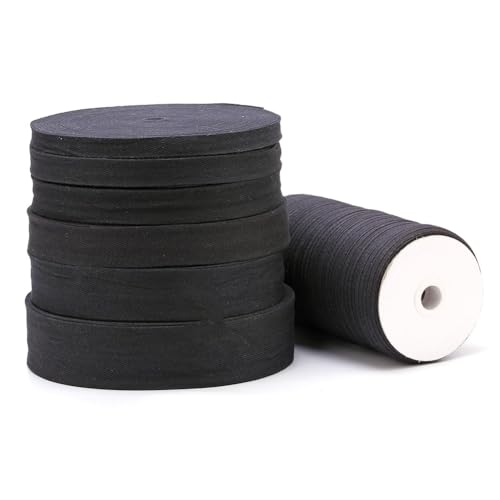 Wisafory Baumwoll Gurtband 50M/Rollen Baumwollband zum Nähen Schrägband Köperband Fischgräte Band Nahtband Natur Einfassband Cotton Twill Tape Ribbon Bindeband für DIY Bastel Schwarz 1cm von Wisafory