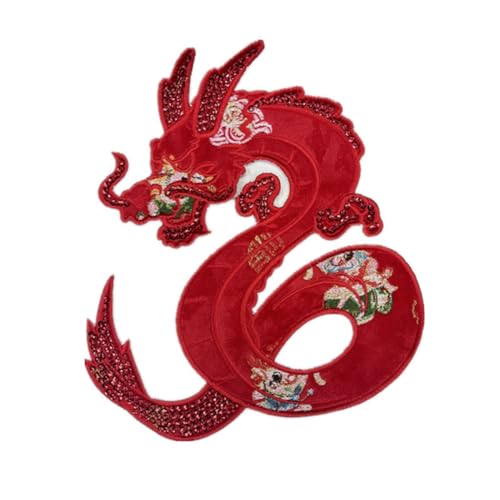 Wisafory Chinesischer Drache Aufnäher zum Aufbügeln Bestickte Applikation Drachen Patches Bügelbilder Dragons Bügelflicken Reparatur Flicken für DIY Nähen Kleidung Mützen Dekoration Rot von Wisafory