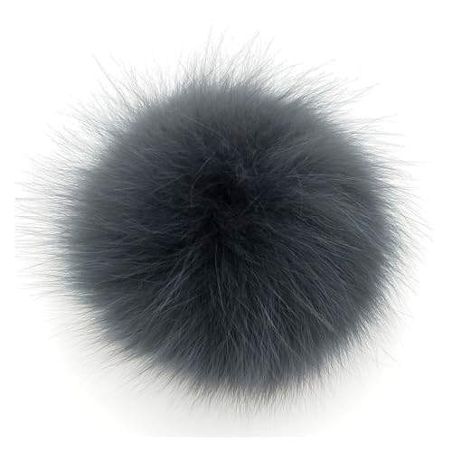 Wisafory Fuchs Pelz Pompon Ball Fellbommel Bommelbälle Bommel Flauschige Pom Pon Fuchs Plüschbälle Fellpompon zum Basteln Bommeln Zubehör für Mützen Beanies und Tasche Dunkelgrau von Wisafory