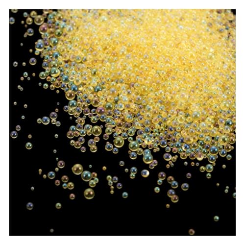 Wisafory Glasperlen 20g 0.4~3mm Harz Blasen Perlen Ohne Loch Wassertropfen-Perlen Harzfüllmaterial Micro Caviar Beads für Harzherstellung Nagel Kunst DIY Verschönerung Dekorationen Gelb von Wisafory