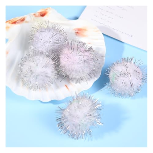 Wisafory Glitzer Pom Pom 4cm Plüsch Bälle Glitzernde Katzen Bälle DIY Pailletten Bälle Bommel Katzenspielzeug Lametta Bälle für Lustige DIY Basteln Kreative Handwerk Dekorationen Weiß 100 Stück von Wisafory