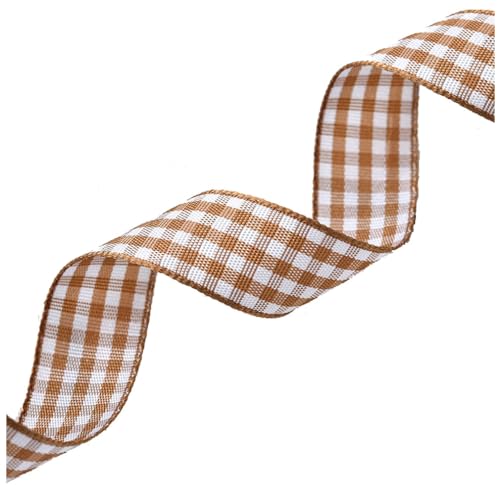 Wisafory Kariertes Band 45 m Geschenkband Dekoband Schleifenband Gingham-Band Karo Stoffband Karoband Bastelband für Geschenk Verpacken Party Dekoration Bastelarbeiten Braun 15mm von Wisafory