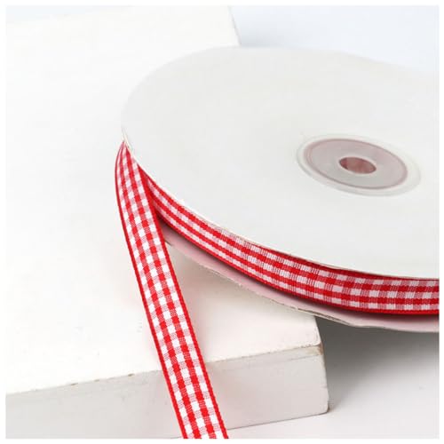 Wisafory Kariertes Band 45 m Geschenkband Dekoband Schleifenband Gingham-Band Karo Stoffband Karoband Bastelband für Geschenk Verpacken Party Dekoration Bastelarbeiten Rot 10mm von Wisafory