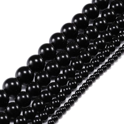 Wisafory Kristallglas Perlen Schwarz Natürliche Edelstein Runde Lose Perlen mit Loch Glas Spacer Perlen Natursteinperlen für DIY Auffädeln Armband Halsketten Schmuckherstellung 12mm von Wisafory