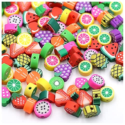 Wisafory Obst Perlen zum Auffädeln 100pcs Weiche Keramik Beads DIY Armband Perlen Bastelperlen Obst Polymer Clay Beads Schmuck Zubehör für Armbänder Halsketten Ohrringe Gemischte von Wisafory