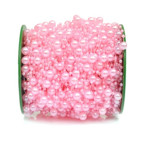 Wisafory Perlengirlande 30m/Roll Perlenband Künstliche Perlen Girlande Geschenkband Dekoband Perlenschnur mit Angelschnur Perlenkette für DIY Basteln Hochzeit Weihnachten Tischdeko Rosa von Wisafory