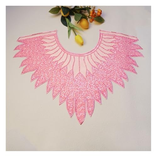 Wisafory Spitze Kragen Applikation mit Pailletten Bestickte Spitzenbesatz Patches Häkelspitze Applique Einsatzkragen für Nähen DIY Kostüm Kleidung Hochzeitskleid Brautkleid Deko Helles Rosa 1 Stück von Wisafory