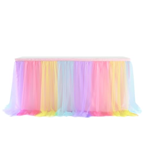 Wisafory Tüll Tischrock Tutu Tischröcke Tischdeko Tischdecke Tüll Schreibtisch Gaze Tütü Tischrock Tischdekoration für Hochzeit, Geburtstag, Party, Bar, Weihnachten Buntes 427x77cm von Wisafory