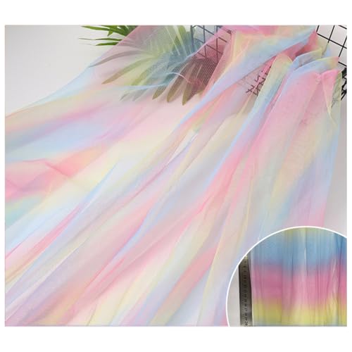 Wisafory Tüllstoff Mehrfarbiger Tüll Netzstoff Tüllband Meterware Bunte Farbverlauf Tüllstoff Nähen Basteln Stoff Dekorationen für Tutu, Rock, Kleid, DIY Handwerk 3# 1000×150cm von Wisafory