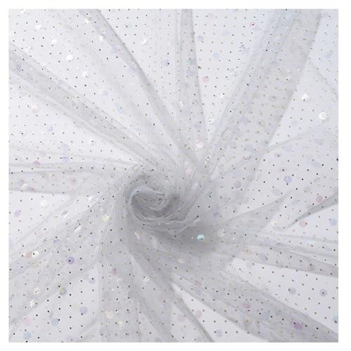 Wisafory Tüllstoff mit Rund Pailletten Glitzer Tüll Dekostoff Meterware Netzstoff Tüllband Paillettenstoff Sparkly Stoff für DIY Basteln Kleidung Hochzeit Party Tischdeko 100x160cm Grau von Wisafory