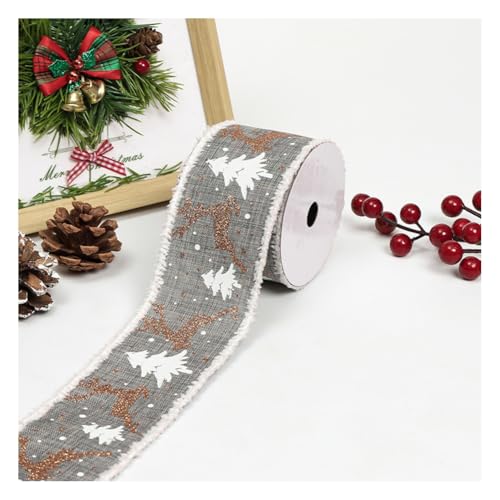 Wisafory Weihnachtsband Hirsch mit Draht Geschenkband Schleifenband Glitzer Band Stoffband für Geschenkverpackung Weihnachten Hochzeit Schleifenherstellung DIY Basteln 6.3cm x 5 Yards Dunkelgrau von Wisafory