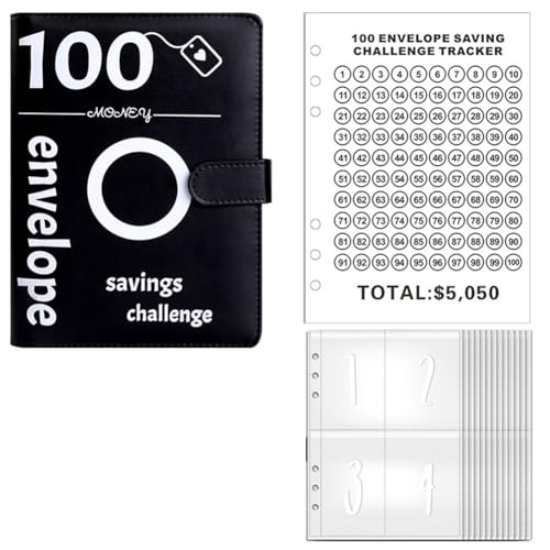 Wisboey 100 Umschläge für Challenge Binder Money Saving Challenge 100 Umschläge Challenge Binder, Money Saving Binder (schwarz) von Wisboey