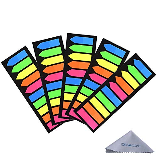 Wisdompro Haftnotizen 1000 Stück, Sticky Notes Transparent Schreibbar und Repositionierbar, Fluoreszierende Farben Klebezettel zum Markieren, Hinweis und Hervorheben - 5 Farben, 5 Sets von Wisdompro