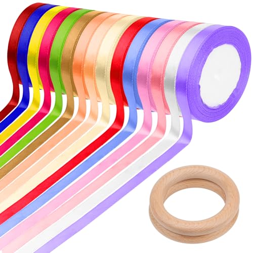 15 Farben Geschenkband, 10 mm X 22 m Polyester Satinband Seidenbänder Stoffband für Heimwerkerkunst handwerk, Geschenk Verpackung, Schleifen, Hochzeitsdekoration von WiseJoy