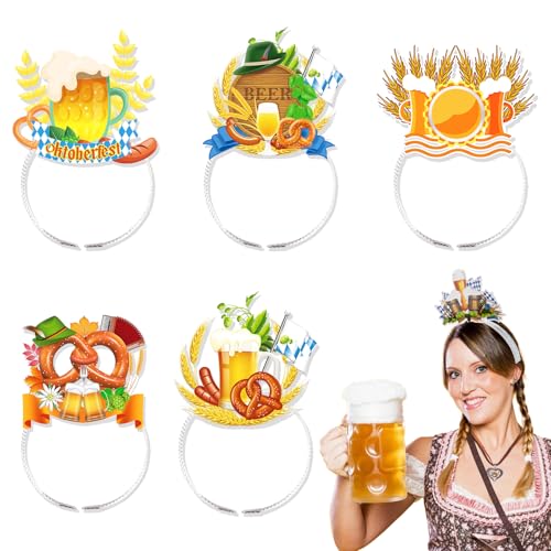 WiseJoy 6 Stück Oktoberfest Haarreif, Bierfest Haarschmuck Bier Stirnband Bayrische Party Kopfbedeckung für Kinder und Erwachsene Bier Mottoparty Bierfest Party Accessoires von WiseJoy