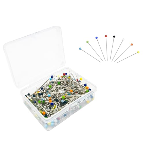 WisePoint 250pcs Nähstifte, 1.5inch Glaskopf Pins für Stoff mit farbigem Kugelglas Kopf, Stecknadeln mit Kopf Dressmaking Pins Köpfe Quilting Pins mit Box (S) von WisePoint