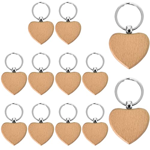 12 Stücke Schlüsselanhänger Holz, Personalisiert Herzförmig Naturholz Blanko Schlüsselbund Holzanhänger mit Ring DIY Schlüsselring Holz für Schlüssel Handtasche Geldbörse Geschenk Bemalen von Wisebom