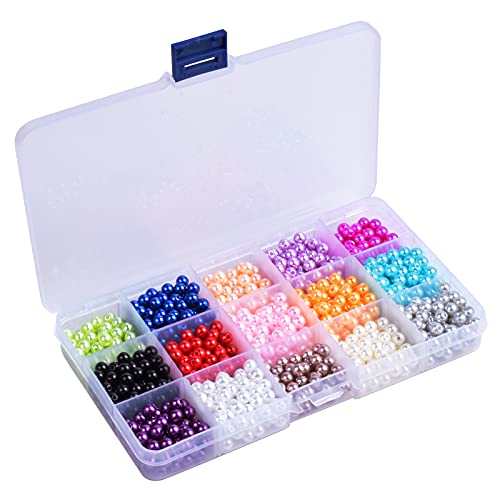 Wisebom 1500 Stück Perlen Bunt, 15 Farben Harz Glasperlen, Bastelperlen Runde Beads Gemischte, Kunstperlen mit Löchern zum Auffädeln, für DIY Schmuckherstellung, Armbänder, Halsketten Basteln - 6mm von Wisebom