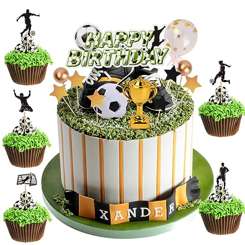 Wisebom 29 Pcs Fußball Topper Tortendeko Fussball für Sport Thema Junge Mädchen Geburtstagsparty Zubehör, Tortenaufleger Fussball Deko Set Fussball Geburtstag Deko Topper für Junge Geburtstag Party von Wisebom