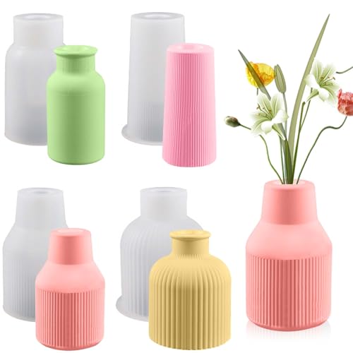 4 Stück Vase Silikonform, Epoxidharz Silikonform Vase Silicone Mould, DIY Vases Resin Formen, Handgefertigte Silikonform Blumenvase Silikonformen für DIY Handwerk Heimdekoration von Wisebom