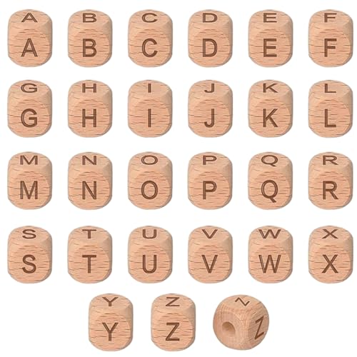 Wisebom Buchstabenperlen 78 Stück Holzbuchstaben Perlen Holzperlen Buchstaben 12mm A-Z Buchstaben Buchstabenwürfel Holz für Armbänder, Halsketten, Schlüsselanhänger, DIY Schmuck Basteln von Wisebom