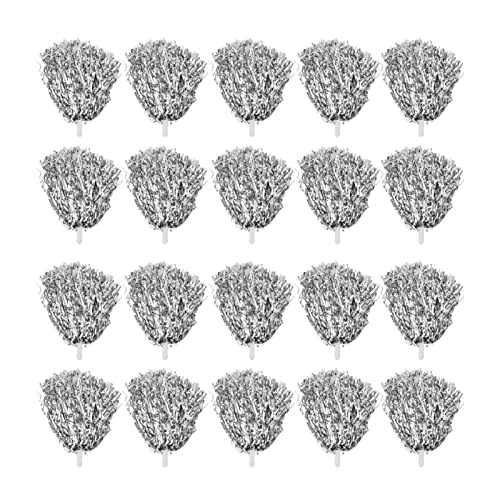 20 Stück Cheerleader Pompons, Bright Metallic Cheers Ball Squad Cheer Hand Flower Bands Spirit Cheering Colours Accessories Für Kinder Und Erwachsene, Schule, Sport, Spiele, Tanzparty(Silber) von Wisecoco