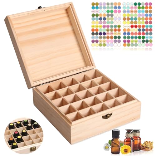 WishesMar 25 Löcher Aufbewahrungs-box Ätherische Öle aus Holz - Holzkiste Bietet Platz für 5 10 15 ml Ätherisches Öle Flaschen - Tragbar Organisator Holzbox für Duftöle Ausstellung, Lagerung von WishesMar