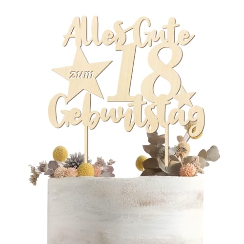 Cake Topper 18 Geburtstag, Holz Torten Deko 18 Geburtstag, Geburtstag Alles Gute Tortendeko, 18th Birthday Cake Topper, Alles Gute Geburtstag Kuchen Deko, 18 Geburtstag deko für Frauen Mann von Wishstar