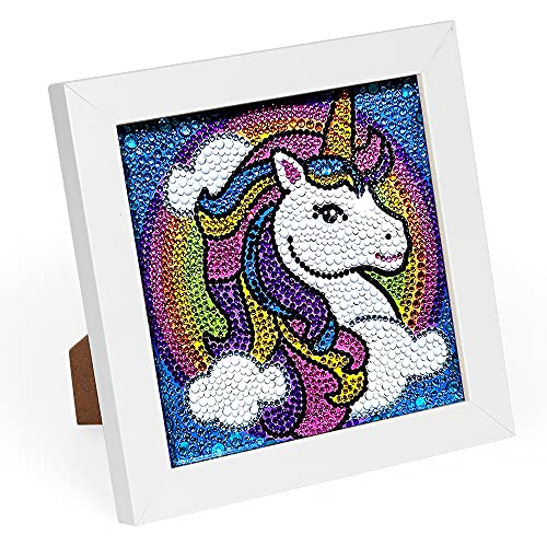 Diamond Painting Einhorn Kinder,Diamond Painting Mit Holzrahmen,5D DIY Set Full Pferd Mosaikherstellung Diamant Painting Bilder Mädchen Arts Craft für Geschenk Home Room Wanddekoration 18x18 cm von Wishstar