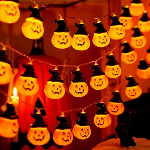 Halloween kürbis lichterkette, 300cm 20 LED Hut Kürbis Licht, Halloween Lichterkette Dekoration, LED Lichterketten Batterie, Lichterkette Halloween für Innen und Außen, Party, Garten,Halloween Deko von Wishstar