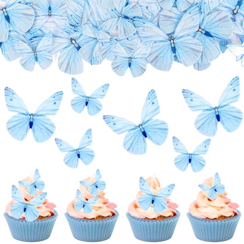 72 Stück Schmetterling Tortendeko, Blau Kuchen Deko Essbar, Schmetterling Cupcake Deko, Esspapier Muffin Deko, Cupcake Toppers Mädchennge für torte, Schmetterling Deko für Geburtstag Hochzeit von Wishstar