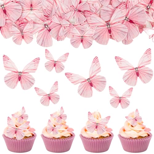 72 Stück Schmetterling Tortendeko, Rosa Kuchen Deko Essbar, Schmetterling Cupcake Deko, Esspapier Muffin Deko, Cupcake Toppers Mädchennge für torte, Schmetterling Deko für Geburtstag Hochzeit von Wishstar