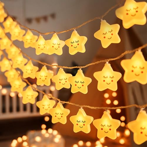 LED Lichterkette Sternchen für Kinderzimmer, 3M 20 LED Warmweiß Lichterketten kinder, Dekorative Lichter für Kinderwagen, Fairy Lights für Zelt, bett, Schlafzimmer, Hochzeit, Weihnachts von Wishstar