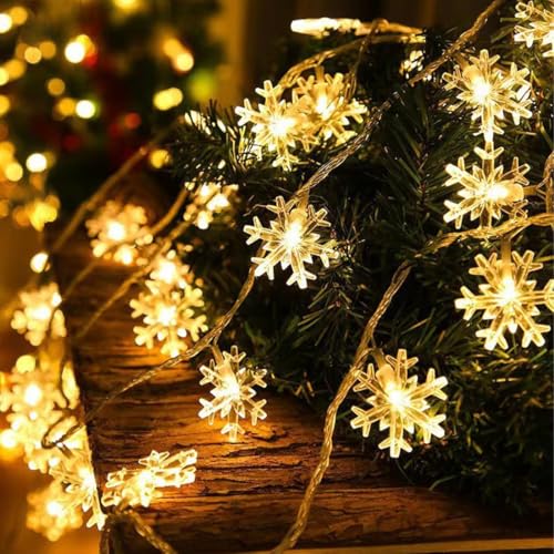 Schneeflocke Lichterketten, 6M 40LED Lichterkette Weihnachten, Weihnachtsdeko Licht Batteriebetriebene, Winterdeko für Weihnachten Valentinstag Geburtstag Party Schlafzimmer Indoor&Outdoor von Wishstar