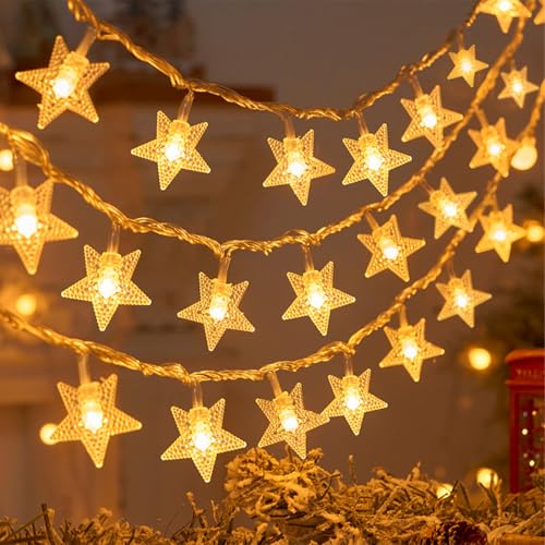 Sterne Lichterketten, 6M 40LED Lichterkette Weihnachten, Weihnachtsdeko Licht Batteriebetriebene, Winterdeko für Weihnachten Valentinstag Hochzeit Geburtstag Party Schlafzimmer Indoor&Outdoor von Wishstar