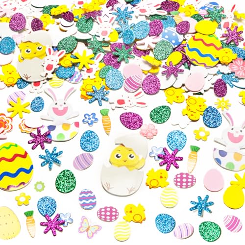 Wishstar 300pcs Moosgummi Aufkleber Ostern, Glitter Schaumstoff Sticker Kinder, Ostern Basteln Set, Moosgummi Bastelset Kinder, Basteln Mädchen für Kunsthandwerk Sammelalben DIY Ostern Dekoration von Wishstar