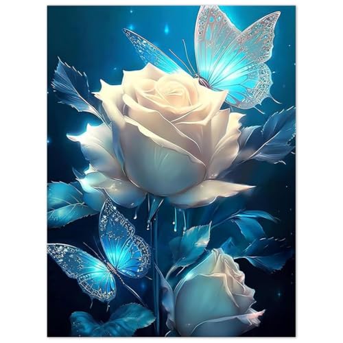 Wishstar 5d Diamant Painting Set, Diamant Painting Bilder Schmetterling Rose, Diamond Painting für Erwachsene und Kinder,Diamant Malerei Bastelset, Weihnachtsgeschen von Wishstar