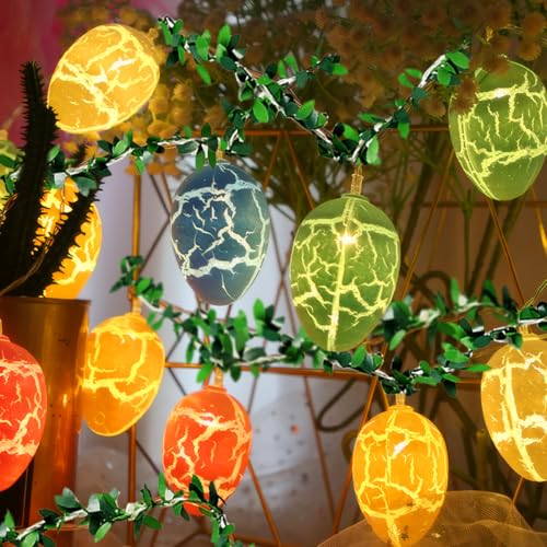 Wishstar Ostern Lichterkette 150cm, 10 Led Lichterkette Ostereier, Ostereier Led Osterbeleuchtung mit Laub, Osterdekoration Lichterkette, Osterbeleuchtung, Osterdeko Innen von Wishstar