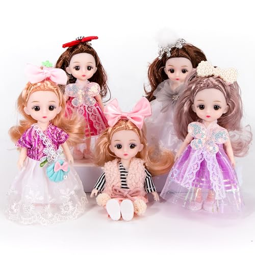 Prinzessinnen Set Puppen Spielzeug Kinder ab 3 Jahren, Mode 5 Bunten Puppen mit Glitzernder Kleidung und Accessoires, Lange Haare zum Frisieren, Kinderplay für das Puppenhaus Geburtstagsgeschenk von Wisplye