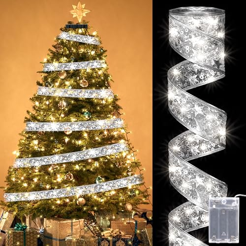 Wisplye Glänzende Band Lichterkette, 5m 50 LED Weihnachtsband Lichter, Schleife Weihnachtsbaum Bandlichter für Weihnachtsbaumschmuck, Indoor Outdoor, Party, Dekoration von Wisplye