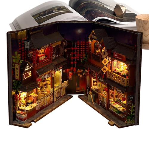 Wisylizv Miniature Book Nook Kit | Chinesischer Stil 3D Holzpuzzle Buchstütze mit LED-Licht | Tischdekoration, Holzhandwerk, dekorative Miniatur-Buchecke Einsatz für Kinder Erwachsene von Wisylizv