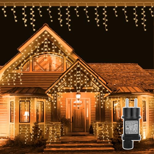 Withosent 10M Eisregen Lichterkette Außen 400 LED, 8 Modi Warmweiß Weihnachtsbeleuchtung Innen, IP44 Wasserdicht Eiszapfen mit Stecker für Party Garten Balkon Haus Hochzeit Beleuchtung Deko von Withosent