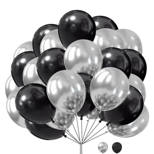 25 Stück 10 Zoll Silber Chrom Schwarz Luftballons für Geburtstagsdekorationen Einfarbig Runde Luftballons Party Latex Ballons für Babyparty Verlobung Hochzeit Geburtstag Jubiläum von Witty Cuties