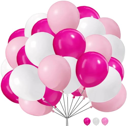 25 Stück Hot Pink Pastell Rosa Weiß Luftballons 12 Zoll Latex Ballons Set für Mädchen Geburtstag Hochzeit Bachelorette Baby Shower Valentinstag Jahrestag Party Dekorationen von Witty Cuties