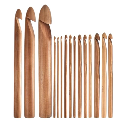 Crochet Hooks for Beginners, 15X Crocheting Hooks Set, 3 to 25 mm Long Crochet Needles, Ergonomic Wooden Crochet Hooks, Long Knitting Needles for Beginners, Comfortable Crochet Kit for Crafts von Wiuejg